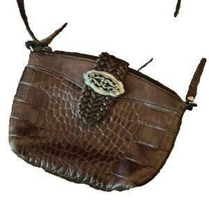 Brighton Micro Mini Crossbody Shoulder Bag Purse Brown Embossed Leather